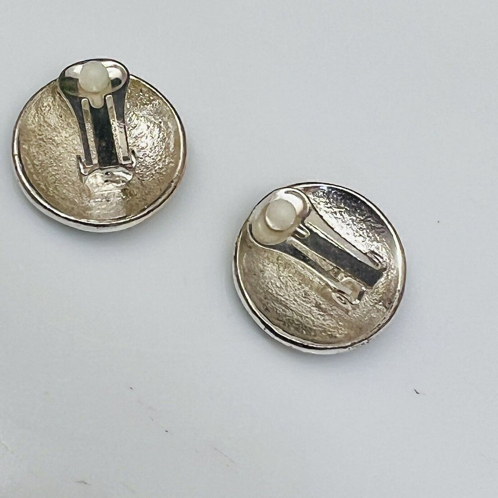 Vintage MOD Earrings Dome Blue Pink Green Enamel Flowers Silver Round Clip 1313 - Picture 4 of 7